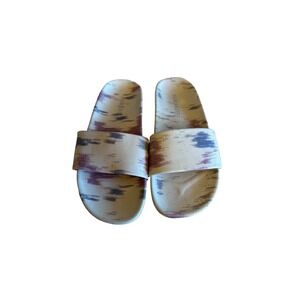 Humanoid Womans Comfort Sport Slides Beige Pink Blue Abstract Print Size 5.5 (36